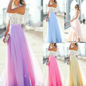 Long Chiffon Lace Evening Formal Party Ball Gown Prom Maxi Dress 8-18 Bridesmaid