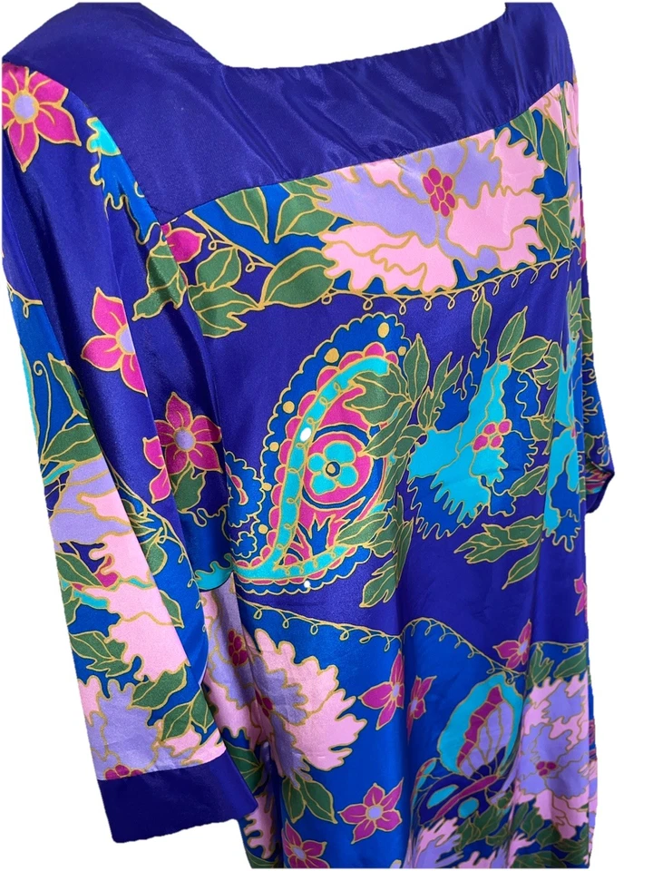 Vtg 80s 90s Oscar De La Renta 4 Swirl Butterfly 🦋 Kaftan Maxi Dress Sz M USA - Image 1 of 4