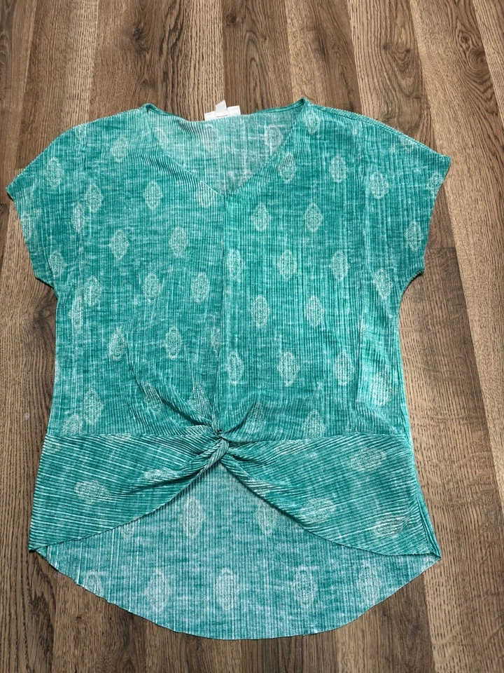 Рубашка Dana Buchman, женский размер маленький, зеленый, короткий рукав, v-образным вырезом - Изображение 1 из 4