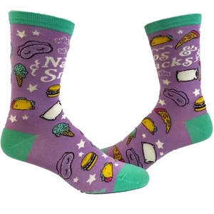 Youth Naps and Snacks Socks Funny Tacos Pizza Sleep Lazy Graphic Novelty - Picture 1 of 9