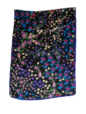 KENZO made In Italy Black Silk Women’s Scarf Floral Pattern 68"/25" Ex Con - Image 1 of 4