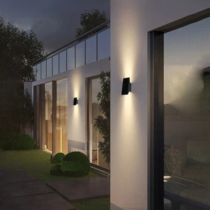 Outway LED Wall Light Up Down Solar Outdoor Modern Lights Lamp Waterproof Black - Picture 1 of 10