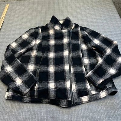 Torrid Moto Jacket size 3X Black White Plaid Zip Front Collar Snap Buttons Lined - Image 1 of 4
