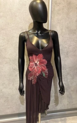 SPORTMAX MaxMara Italia Seda Marrón Vestido Midi con Aplique "Flor" Talla S (XXS-XS Foto 1 de 4