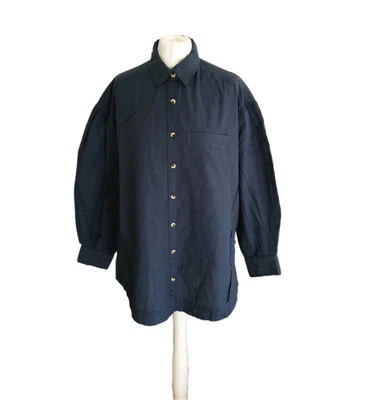 We The Free Womens Navy Shirt Blouse Cotton Button Front Oversized. Size XS. - Image 1 of 4