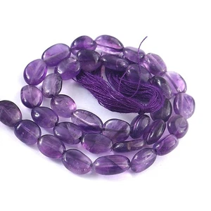 Natural Purple Amethyst Smooth Oval Nugget Gemstone Beads 12" Strand For Jewelry - Picture 1 of 9
