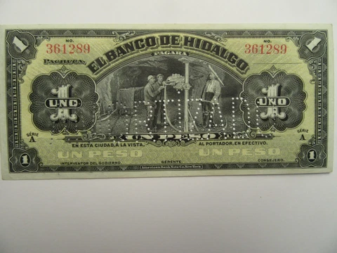 Mexico 1914 El Banco De Hildago Un Peso Banknote Cover