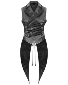 Devil Fashion Womens Gothic Steampunk Jacquard Tailcoat Waistcoat Vest Top Black - Picture 1 of 13