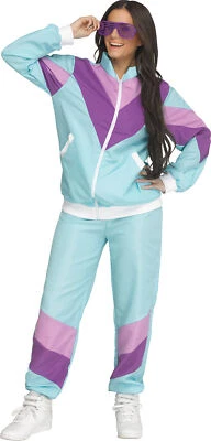 Rockin 80s Track Suit Mens Womens Unisex Costume Top Pants NEW Blue Purple - Image 1 of 4