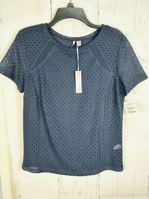 NWT Chelsea28 S Navy Blue Short Sleeve Stretch Lace Knit Shirt Top - Image 1 of 4