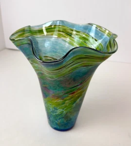 Longaberger 2010 Collectors Club Vase Iridescent Blue Green Purple Swirl 8.25” - Picture 1 of 9