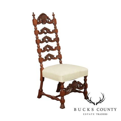 Renaissance Revival Antique Carved Walnut High Back Side Chair Cover