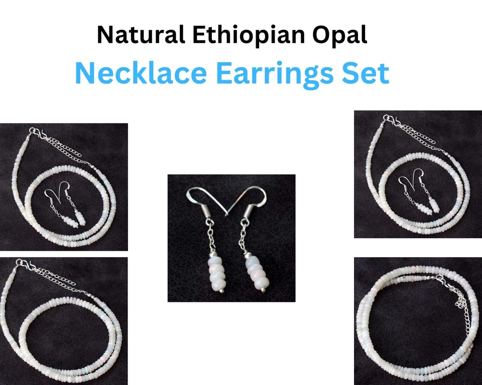 Juego de aretes gargantilla collar cuentas ópalo de fuego etíope natural 18+2|1,6" Foto 1 de 4