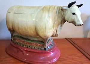 Vtg Horned Bull HUGE Cookie Jar 16" Long Raymond Waites Farm Certified Int'l - Picture 1 of 7