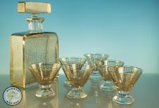 ART DECO LIQUOR CRYSTAL DECANTER SET WITH SIX GLASSES GOLD GILT CIRCA 1920-30's