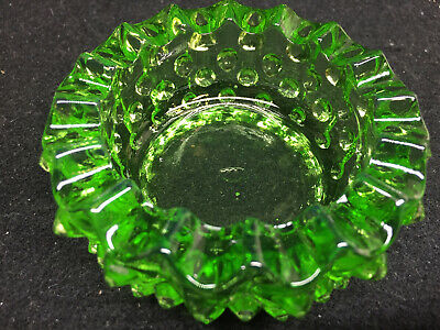 Green Vaseline Glass Hobnail Pattern Ashtray Candle Holder Uranium Smoking Tray • 4.99€