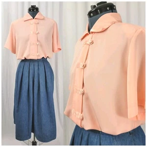 Blusa vintage Apparenza manga corta en melocotón con acento satinado talla M - Imagen 1 de 12