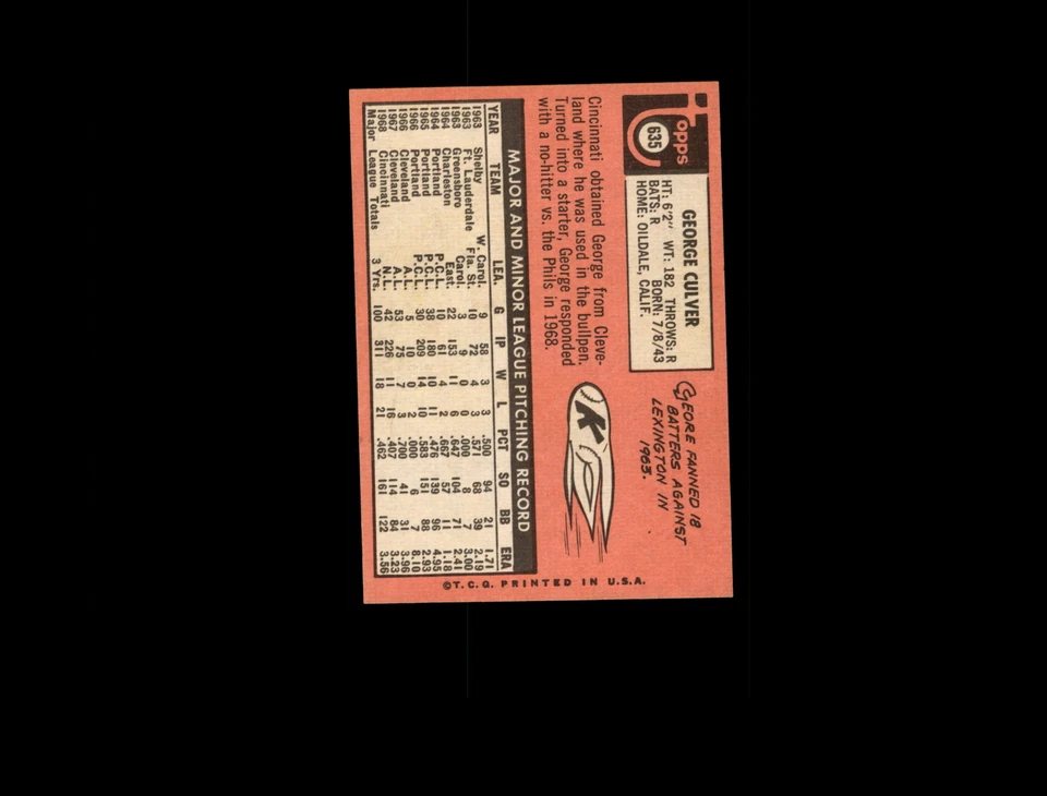 1969 Topps 635 George Culver EX-MT #D1,256811 - Image 1 of 1