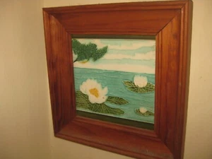 ANTIQUE 6" RELIEF MOLDED ART NOUVEAU TILE FLIESE CARREAU LAKE WATER LILIES 1900s - Picture 1 of 3