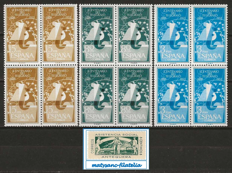 ESPAÑA 1955. EDIFIL 1180/1182. SERIE COMPLETA ”CENTENARIO DEL TELÉGRAFO”. MNH*** - Imagen 1 de 1