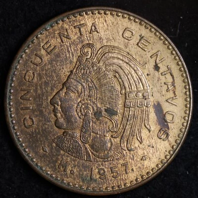 1957 ESTADOS UNIDOS MEXICANO 50 CENTAVOS Mo BRONZE B269 RQ - Image 1 of 2