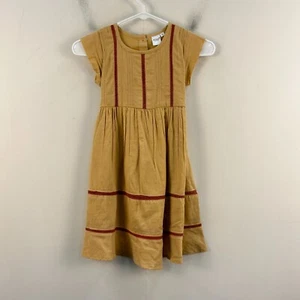 Yo Baby Girls 5 Dress Yellow Short Sleeve Tiered Woven Cotton Pleated 19804 - Picture 1 of 10