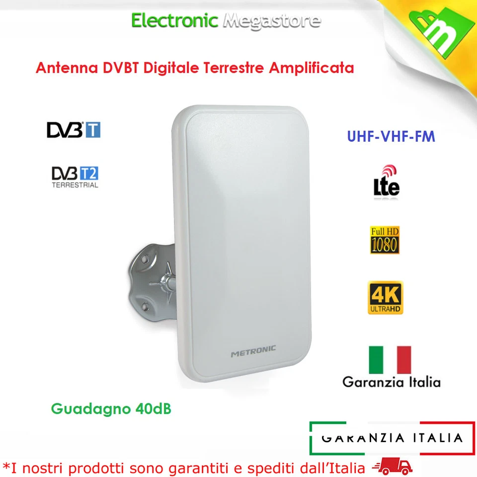 ANTENNA AMPLIFICATA HITECH PER TV DVB-T2 INTERNO ESTERNO DOPPIA POLARIZZAZIONE - Immagine 1 di 1