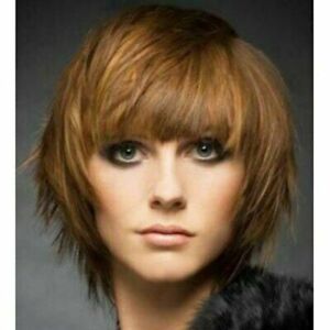 100% Human Hair Fashion Women's Fluffy Short Natural Brown Straight Wigs 10 In