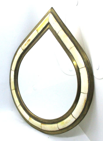 Mid-Century Modern Moroccan Brass and Tessellated Stone Raindrop Wall Mirror Cover
