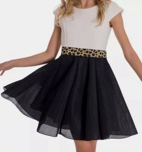 Zoe Ltd Girl's White Colorblock Cap-Sleeve Belted Skater Kid's Dress Size 14 - Picture 1 of 2