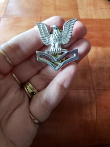 Vintage Navy Lapel Pin Silvertone Military Eagle Jewelry - Picture 1 of 5