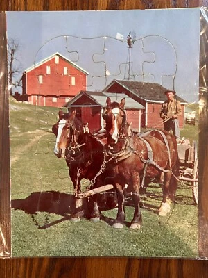 Quebra-cabeça Man At The Farm vintage com armação de cavalos - Imagem 1 de 2