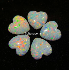 5 Pieces 1.80 Cts Synthetic Opal Heart Shape Cabochon Loose Gemstone 7x7x2 mm - Picture 1 of 11