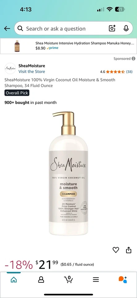 Shea Moisture Coconut Oil Moisture & Smooth Shampoo 34 FL OZ w/ Rosemary & Vit E - Image 1 of 1