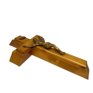 Vintage Wood Catholic Crucifix Cross Last Rites Slides Open W/Holy Water Candles - Picture 1 of 10