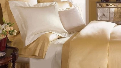 Sferra Giotto Honey King Duvet Solid Gold Hemstitch 100% Cotton Sateen Italy NEW - Image 1 of 4