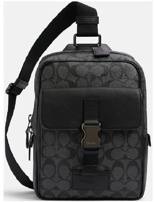 Nuevo con etiquetas Coach C2711 TRACK Pack Signature Lona y Cuero en NEGRO CARBÓN Foto 1 de 4