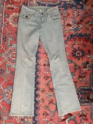 Deron Denim Jeans Light Blue Braided Embroidered Pocket Detail - Sz 7/8 - Image 1 of 4