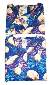 UA Scrubs Cotton V-Neck Print Top 2 Pocket & Jacket Navy Set XL US Cat's - Picture 1 of 12