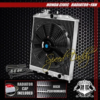 2-Row Aluminum Radiator for 92-00 Honda Civic Del Sol EG EK D16+12" Black Fan - Image 1 of 4