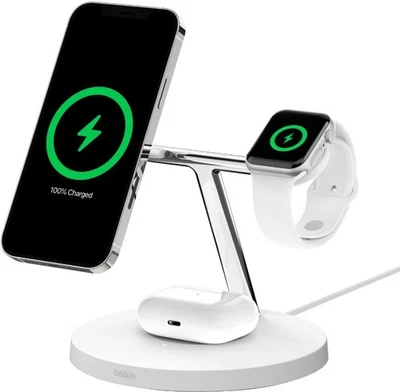 Belkin BOOSTCHARGE PRO 3 in 1 Wireless Charger with MagSafe - White - Image 1 of 4