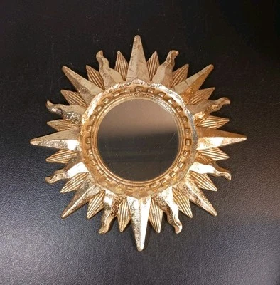 Vintage Gold Sunburst Wall Mirror Gilded Mid Century Sun Mirror Starburst  - Image 1 of 4