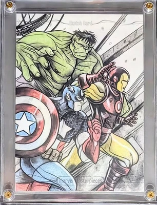 Marvel Masterpieces XL SKETCH-Captain America, Ironman, & The Hulk - #1/1  - Image 1 of 2