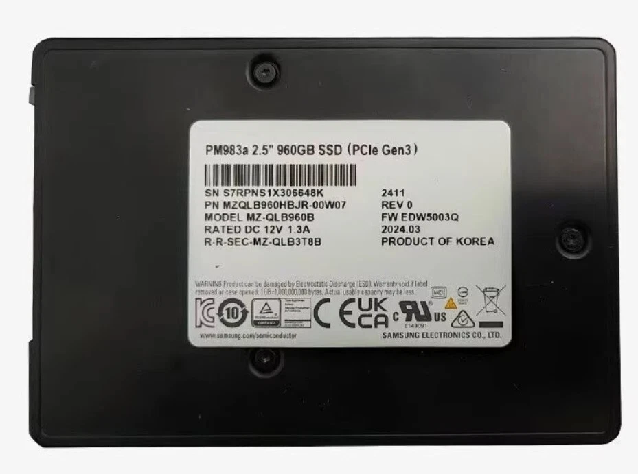 New Samsung PM983a 960GB 2.5" U.2 SSD PCIe NVMe MZQLB960HBJR Solid State Drive - Image 1 of 1