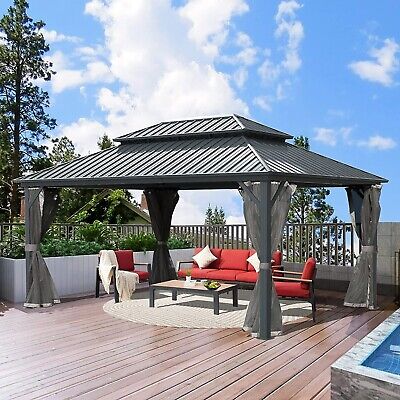 Domi 10'X14'Hardtop Aluminum Gazebo Double Roof Canopy W/Netting For Patio,yard • 89.24€