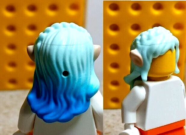 Nuevo LEGO Peluca Elfo Azul Claro Turrón Orejas Elfos Hada Dos Colores Destacados Cabello Foto 1 de 1