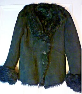 HARRODS BLACK SHEEPSKIN HIP LENGTH LEATHER SUEDE WINTER JACKET SIZE 8 ARP £1150 - Picture 1 of 5