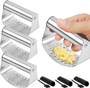 FATUX2 3Pcs Garlic Press Rocker Set w/ Silicone GarlicPeeler Skin Remover Roller - Picture 1 of 7