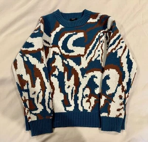 Forever 21 Unisex Kids Jacquard Abstract Sweater Blue Brown Off-white, Size 9/10 - Picture 1 of 3