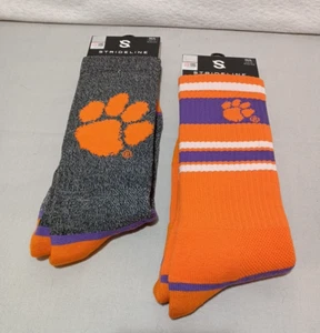 2 Pair STRIDELINE Clemson Tigers Team NCAA Premium Knit Crew Socks Men's M/L - Picture 1 of 6